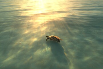 Tranquil turtle exploring sunlit waters at sunset