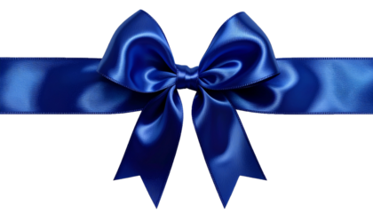 Glossy Blue Present Bow with Ribbon Strip PNG Cutout