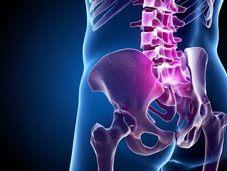 Three-dimensional medically accurate illustration of the human lumbar spine showing vertebrae, discs, and anatomical structure, ideal for medical education, orthopedic studies, healthcare presentation