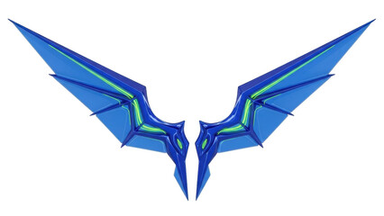 Isolated 3D render of abstract blue fantasy wings for a game or fictional creature model design
