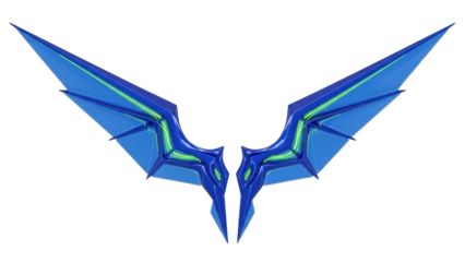 Isolated 3D render of abstract blue fantasy wings for a game or fictional creature model design