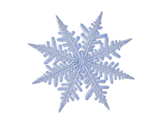 Isolated ice crystal of a snowflake showing the detailed structure of a wintertime pattern