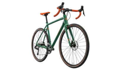 Isolated green gravel bicycle with orange details ready for a bike trip or bike race