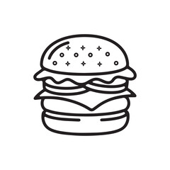 Cheeseburger Line Art Vector Illustration Featuring a Fast Food Burger with Bun Cheese and Toppings