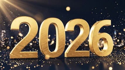 Golden 2026 numbers shining brightly with sparkling lights in a festive atmosphere for New Year celebrations