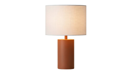 Isolated contemporary table lamp with fabric shade, terracotta cylinder base, interior decor