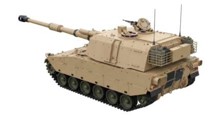 Isolated M1 Abrams main battle tank used by US Army on maneuvers with long range gun