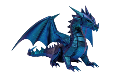 Isolated paper folding dragon origami sculpture, mythical animal figure on neutral backdrop