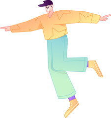 Vector flat gradient illustration of a character flying and hovering.
