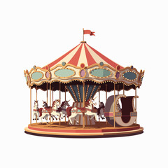 Whimsical vintage carousel with ornate horses and a regal carriage evokes childhood joy and festive amusement park fun. © Indhgraphy Visual