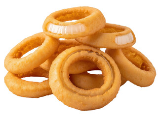 Isolated fried onion rings pile, golden crunchy appetizers and side dish, comfort food snack