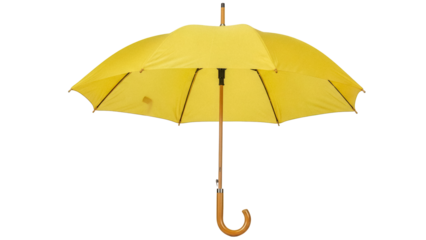 Bright yellow umbrella PNG isolated on transparent background, classic rain protection accessory for weather and fashion use