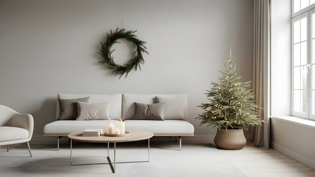 Modern living room interior design with luxury sofa, contemporary furniture, and home decor