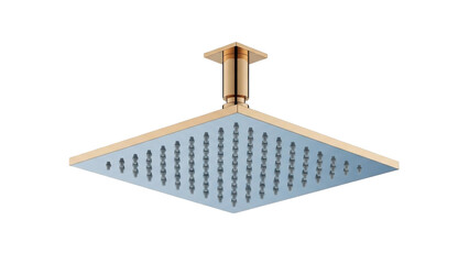 Isolated square gold brass shower head modern style. Bathroom interior equipment fitting