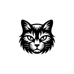 A sleek, bold black and white vector logo featuring the intense, focused face of a cat or lynx, suitable for a mascot, brand identity, or wildlife theme.