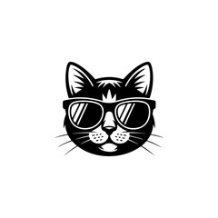 A cool, bold black and white vector logo of a cat's face wearing sunglasses, ideal for a contemporary brand, music label, or trendy apparel design.