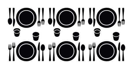 Table setting with plates forks spoons and glasses arranged in two rows for dining occasion use in restaurant menu and catering promotion
