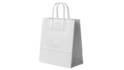 Paper shopping bag isolated PNG on transparent background, blank white gift bag with handles for retail and branding mockup