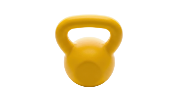 Isolated yellow kettlebell for fitness training, strength workout, and weightlifting equipment - Powered by Adobe