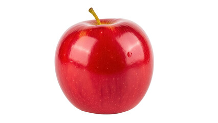Shiny red apple isolated PNG, fresh fruit with stem on transparent background, healthy snack for diet and nutrition