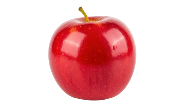 Shiny red apple isolated PNG, fresh fruit with stem on transparent background, healthy snack for diet and nutrition - Powered by Adobe