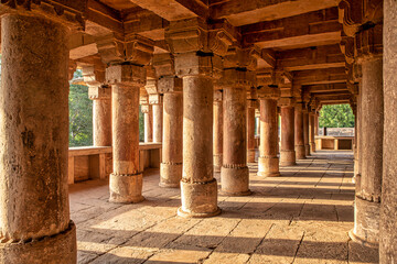 Few pillars of Assi Khamba ki baoli (step-well) at Gwalior Fort complex
