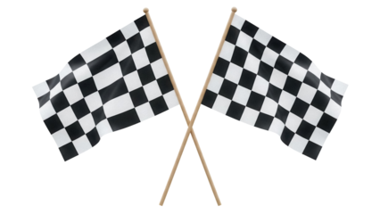 Two checkered flags PNG isolated on transparent background, racing finish line symbol for sports events and victory celebrations