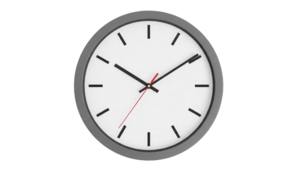 Classic gray wall clock isolated PNG on transparent background, time management and deadline concept for graphic design projects