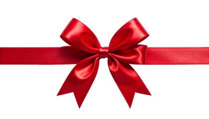 Realistic Red Satin Bow and Ribbon Strip Isolated Clipart