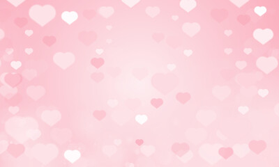 Blurred Pink Valentine day podium with Happy Valentine Day love holiday greeting with pink glossy hearts hanging or background design.