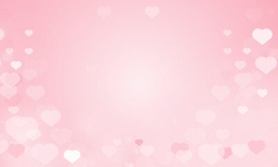 Blurred Pink Valentine day podium with Happy Valentine Day love holiday greeting with pink glossy hearts hanging or background design.