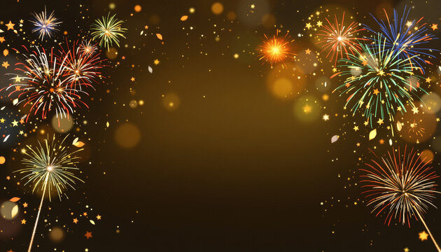 Fireworks background, New Year background with gold fireworks