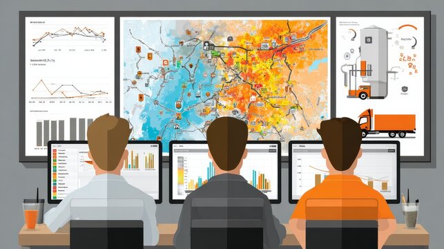 man and woman working with a laptop on an abstract digital business background - Powered by Adobe