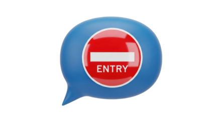 Isolated No Entry Sign in Blue Speech Bubble Shape Indicating Prohibition or Restriction