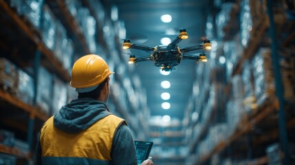 Construction workers and engineers in hard hats are working in a warehouse or on a building site for the industry business