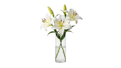 Isolated arrangement of white lilies in a glass vase, a lovely floral still life item