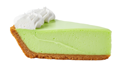 Isolated slice of key lime pie with graham cracker crust and whipped cream, food dessert