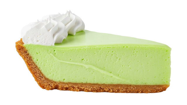 Isolated slice of key lime pie with graham cracker crust and whipped cream, food dessert