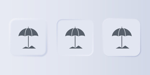 Grey Sun protective umbrella for beach icon isolated on grey background. Large parasol for outdoor space. Beach umbrella. Set icons in square buttons. Vector