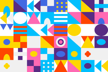 Obraz premium Abstract geometric pattern with colorful shapes and playful modern design