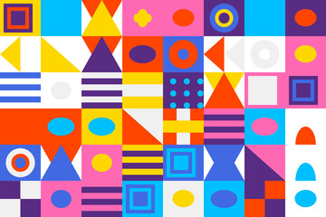 Obraz premium Colorful geometric shapes pattern background with abstract elements and vibrant colors