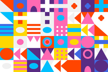 Vibrant geometric abstract pattern with playful shapes and bright colors, 70