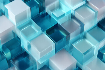 Obraz premium abstract arrangement of translucent glass cubes in varying shades of blue and white