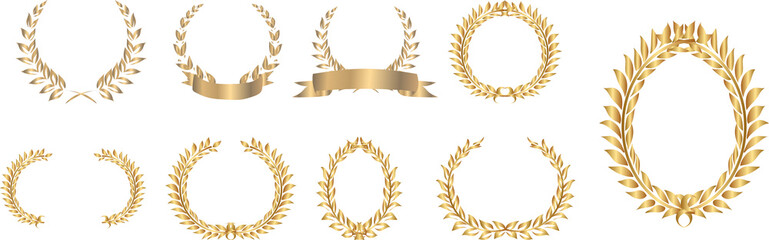 Luxury Holden Laurel Wreath Set Golden laurel wreath set elegant elements, classic victory award...