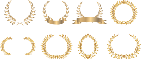 Luxury Holden Laurel Wreath Set Golden laurel wreath set elegant elements, classic victory award branch icons, luxury achievement prize decoration