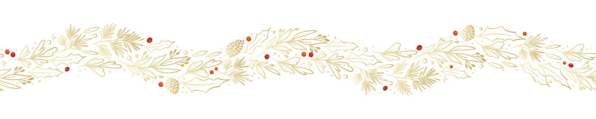 Cute hand drawn horizontal seamless pattern with various branches , great for christmas banners, wallpapers, wrapping, textiles - vector design