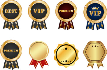 Gold medal award Set Best Premium VIP Gold and silver award badge set for VIP, Gold, vip badges icon, label or tags vip icons. and crown icon with five stars sign symbol - premium membership 