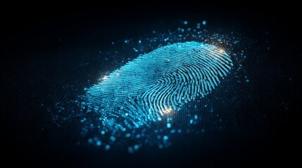 Digital biometric fingerprint illustration for security, identity, and forensic crime investigation on a blue or black background