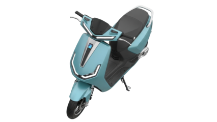 Isolated modern light-blue electric scooter against a clean backdrop ready for your edit/design