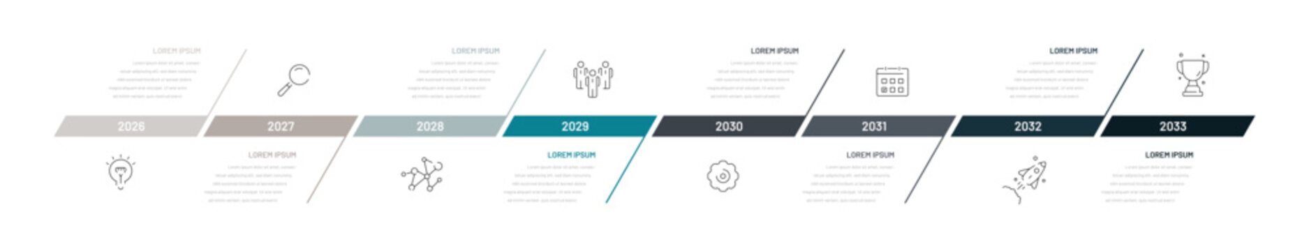 8 step timeline for presentation, website